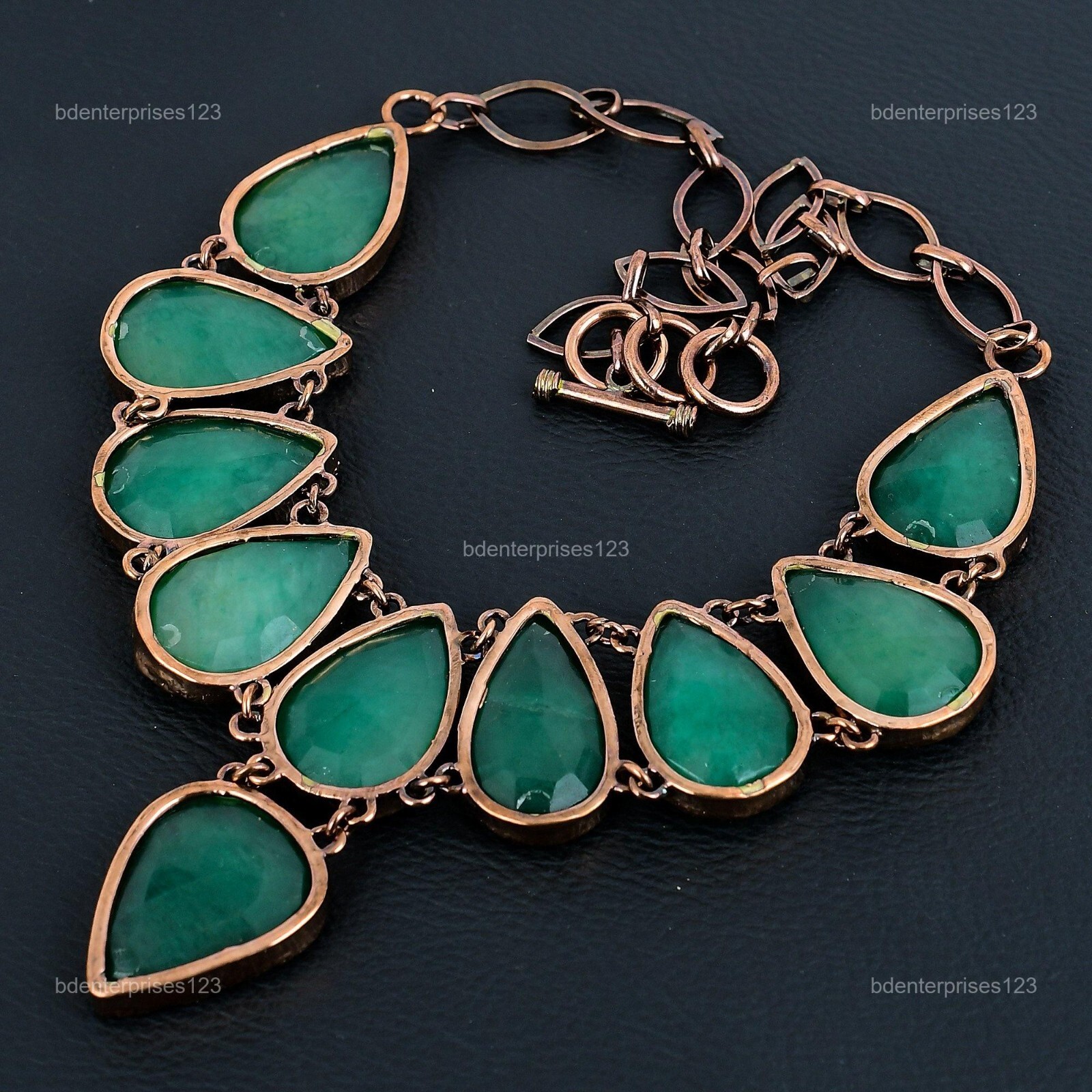 Copper Natural Zambian Emrald Chain Elegant Electroformed Boho Necklace Jewelry