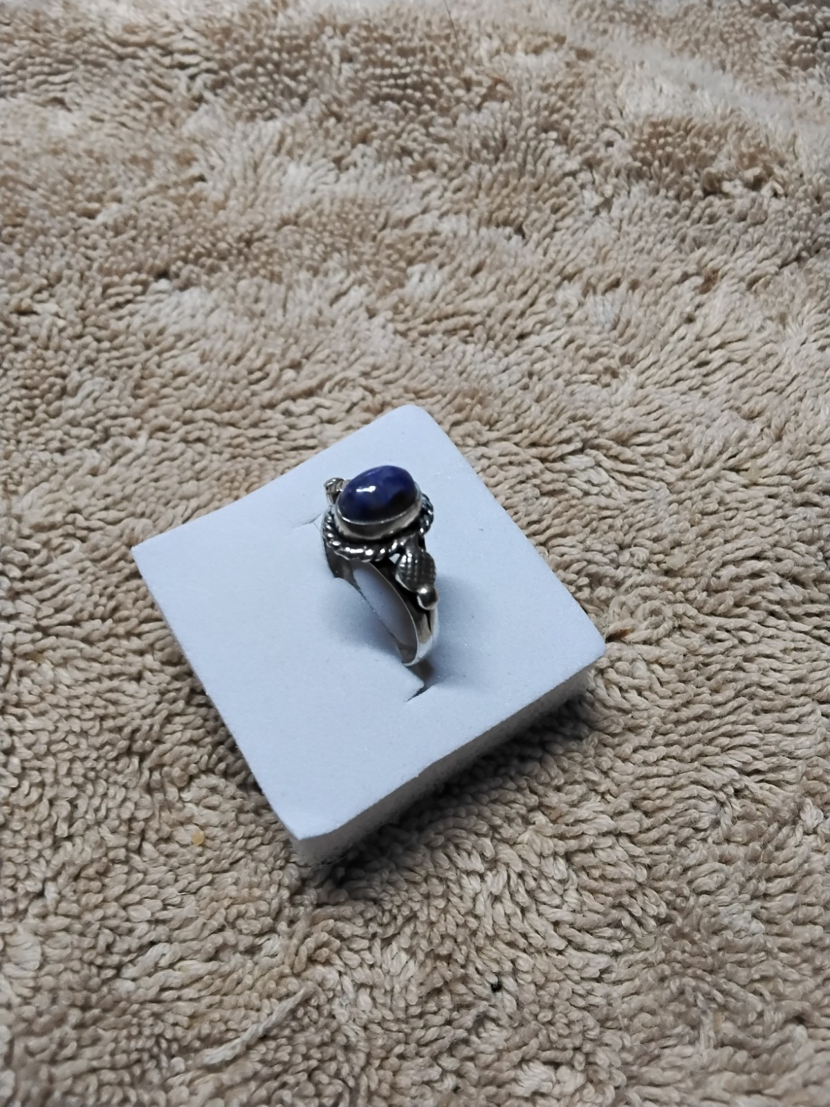 Dark Blue Lapis Ring. Set In Tarnish-Resistant Rhodium Plated Mount. Size 5.5.