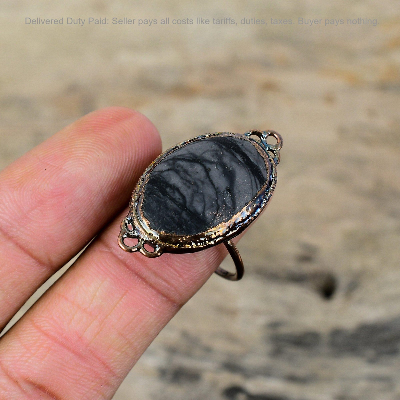 Picasso Jasper Stone Copper Promise Statement Electroformed Art Deco Sister Ring