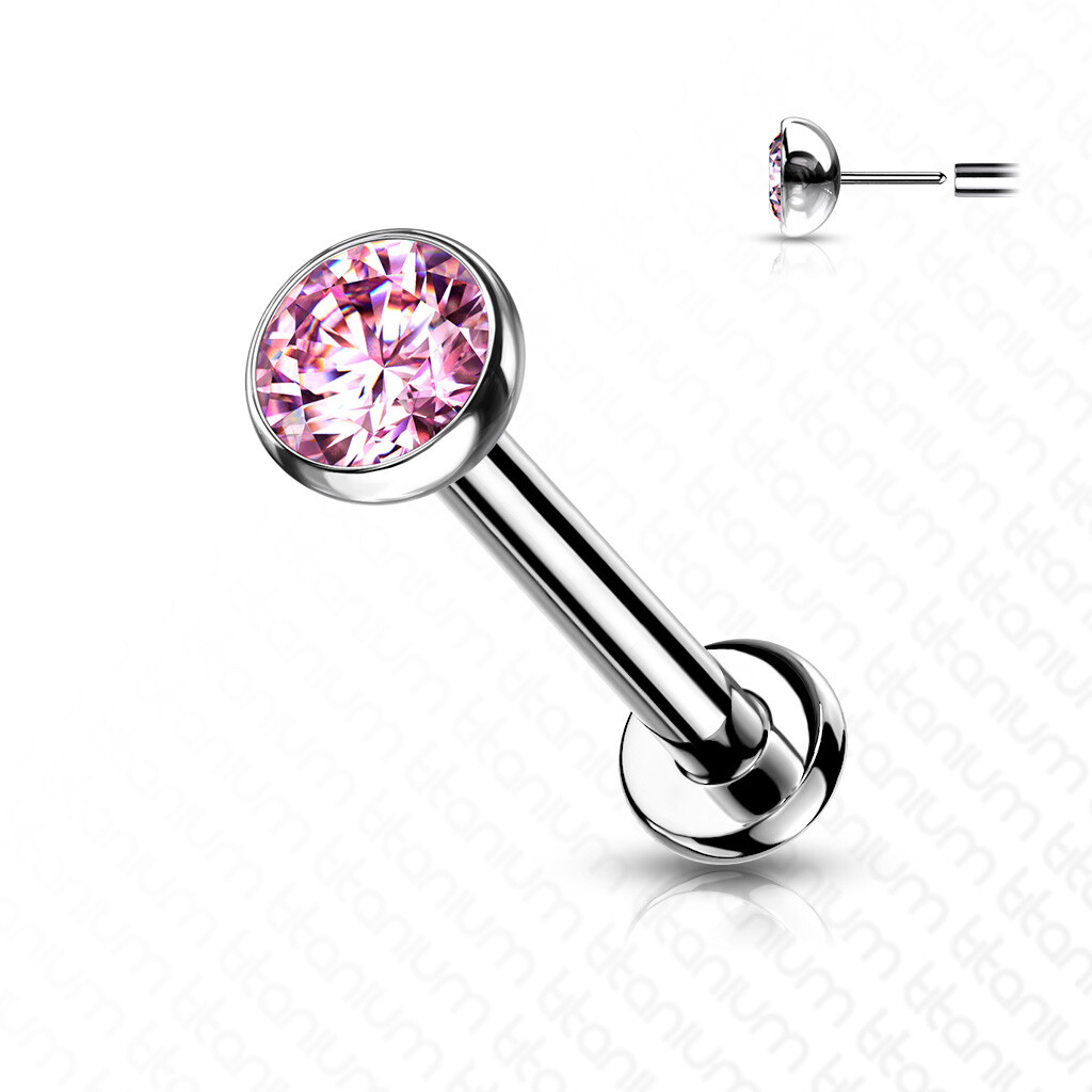 20G 18G Threadless Push in Labret Flat Back Studs Implant Grade Titanium CZ Gems