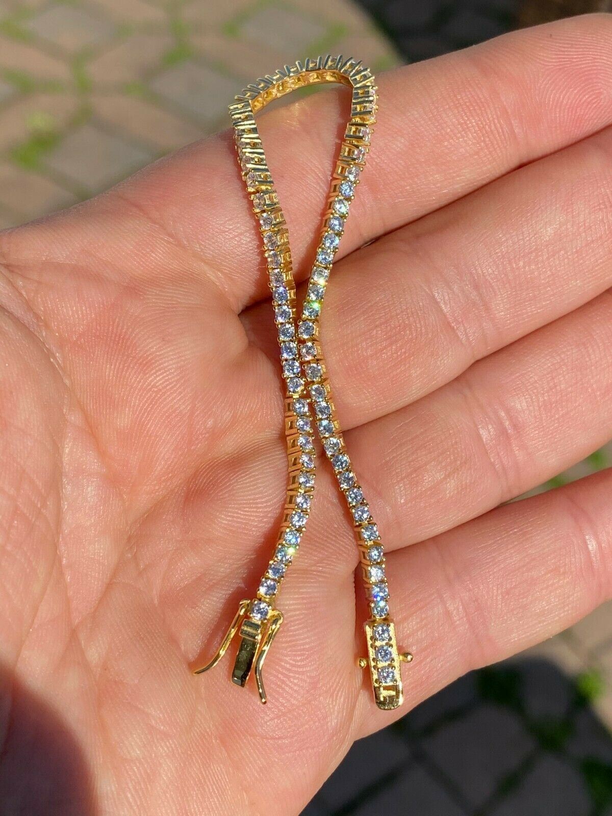 14k Gold Plated Solid Silver 2mm Real MOISSANITE Tennis Bracelet Passes Tester