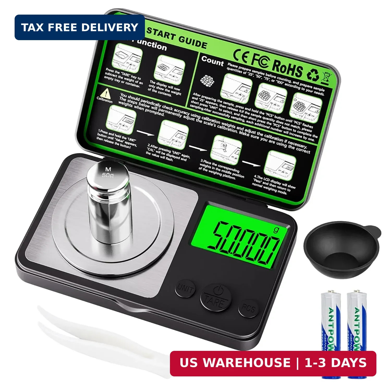 Digital Milligram Scale 50g x 0.001g, Mini Precision Scale with Tare We