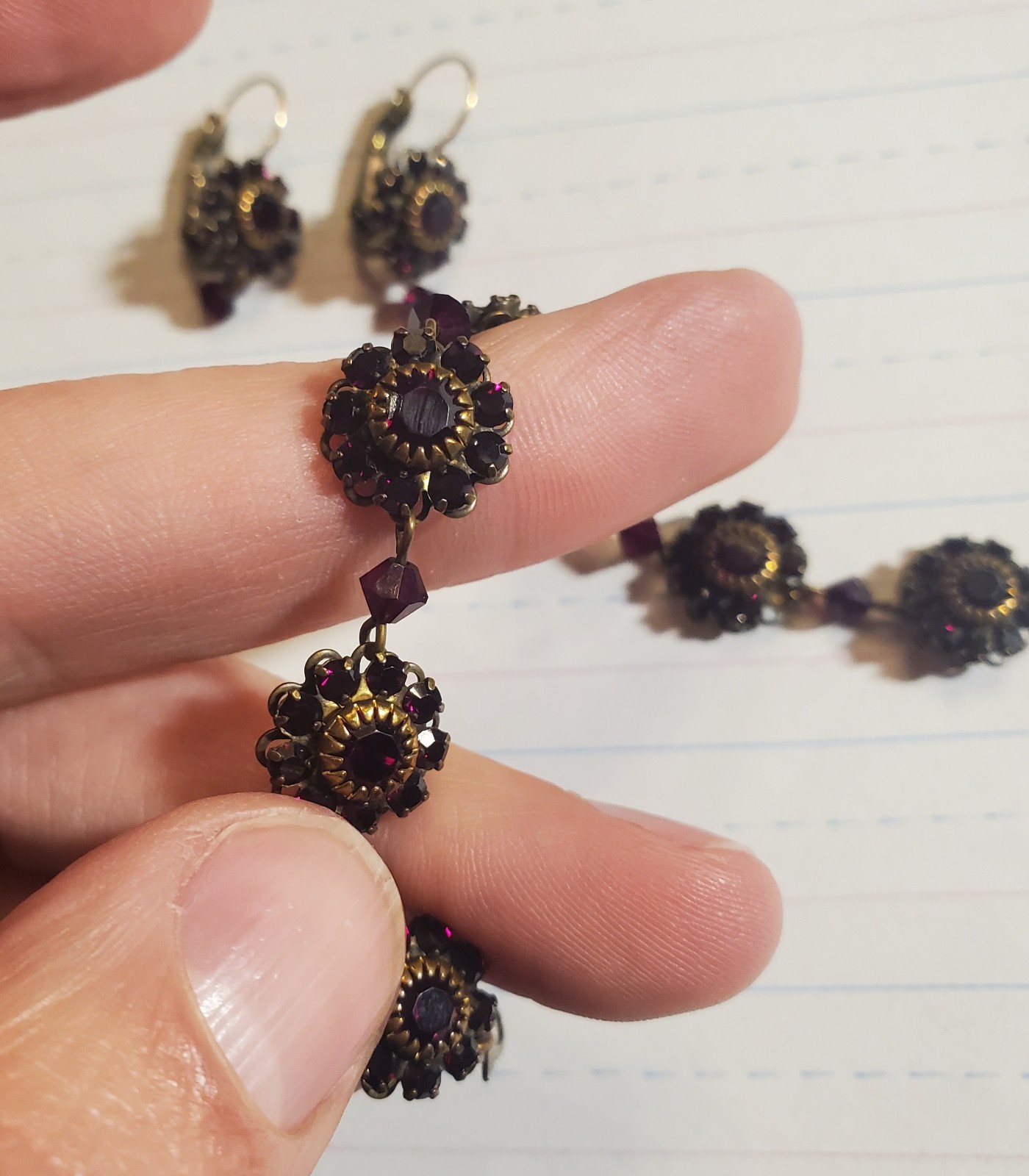 Liz Palacios SF Deep Red/Purple Bracelet & Earrings – Victorian Revival