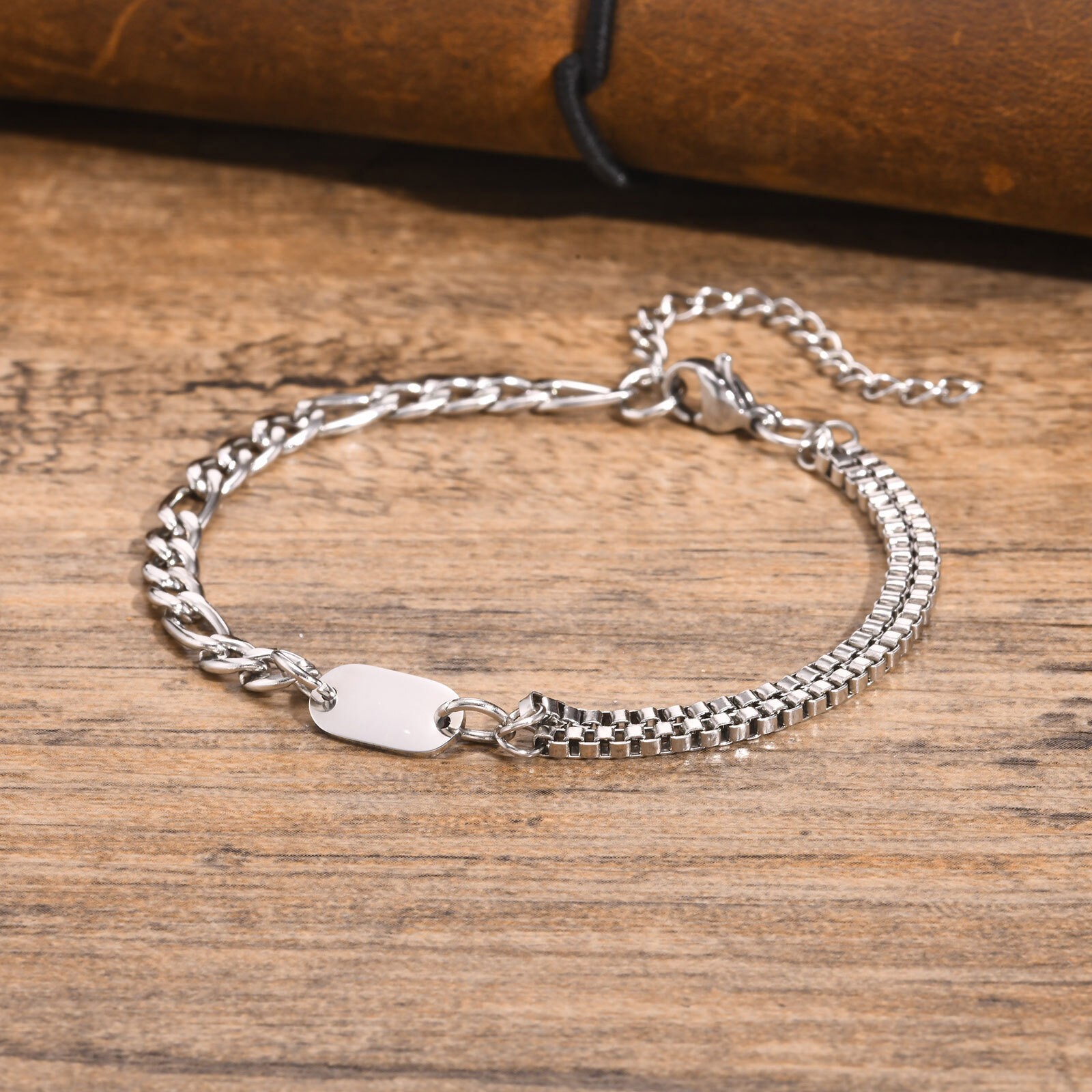A-Z Initial Bracelets for Men Women Figaro Chain Box Link Bracelets Classic