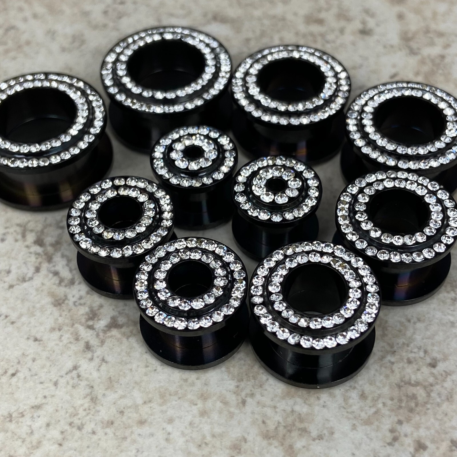 Pair of Black CZ STYLE 3 Screw on Tunnels set gauges plugs PICK SIZE