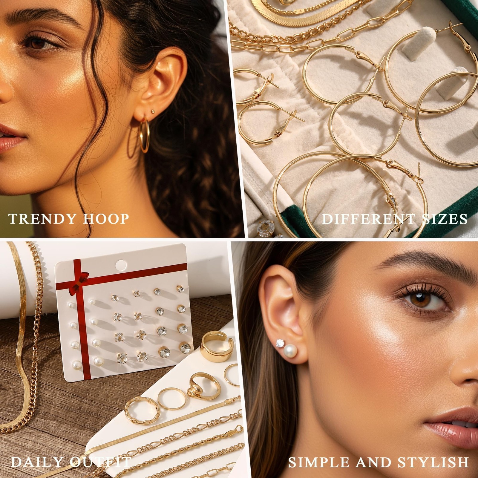 56 Pcs Gold Jewelry Set for Women – Layered Necklaces, Bracelets, Earrings & Rin