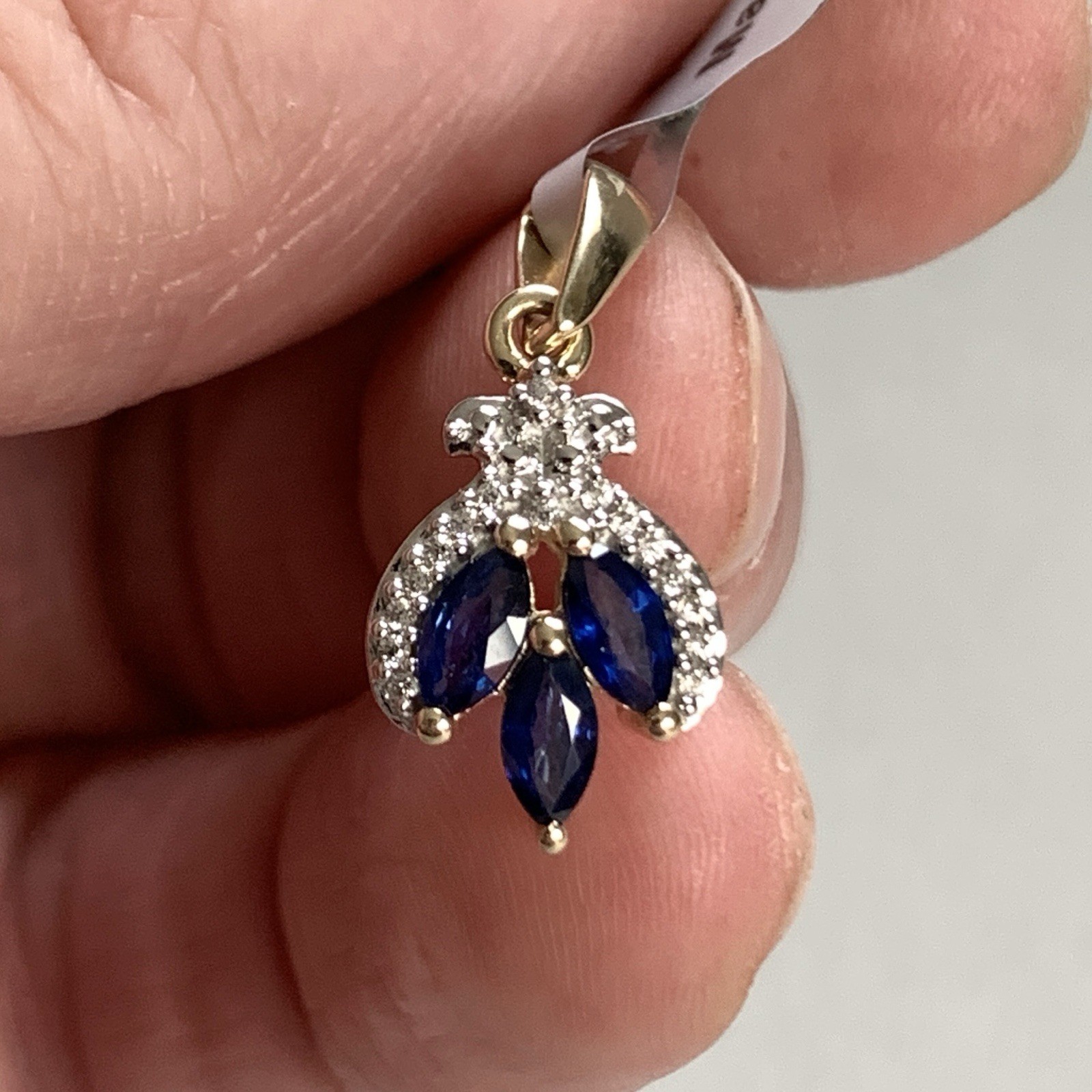 10ct Gold Sapphire Topaz Pendant 10k 417 Hallmarked 9ct 9K 375 1.85g 24 X 12mm