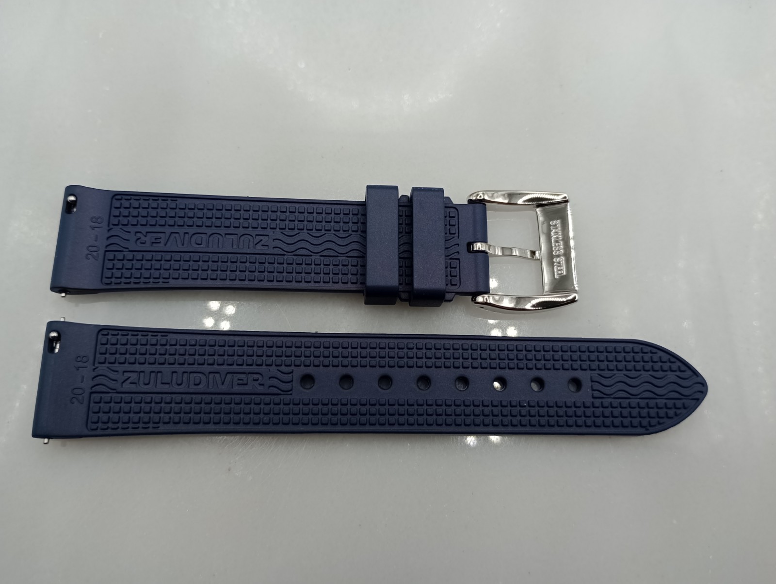 New 20mm Watchgecko Zuludiver HNBR Rubber Watch Strap Blue Quick Release 6B218