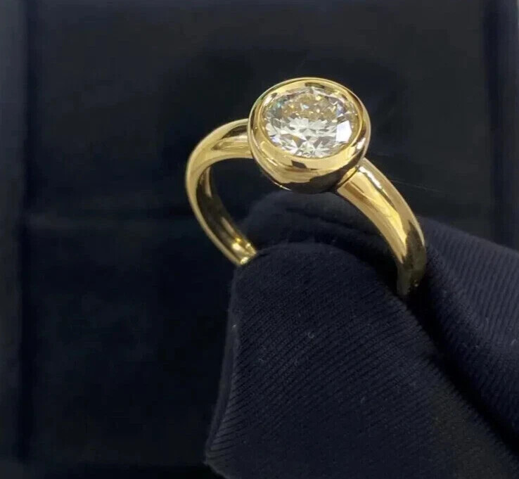 2.00 CT Round EF VS/SI Lab Created Diamond Women Bezel Set Ring 14K Yellow Gold