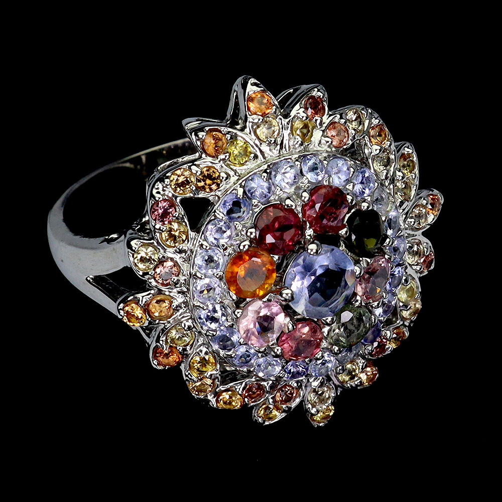 925 Sterling Silver Ring Round Tanzanite Sapphire Tourmaline Gemstone Jewelry