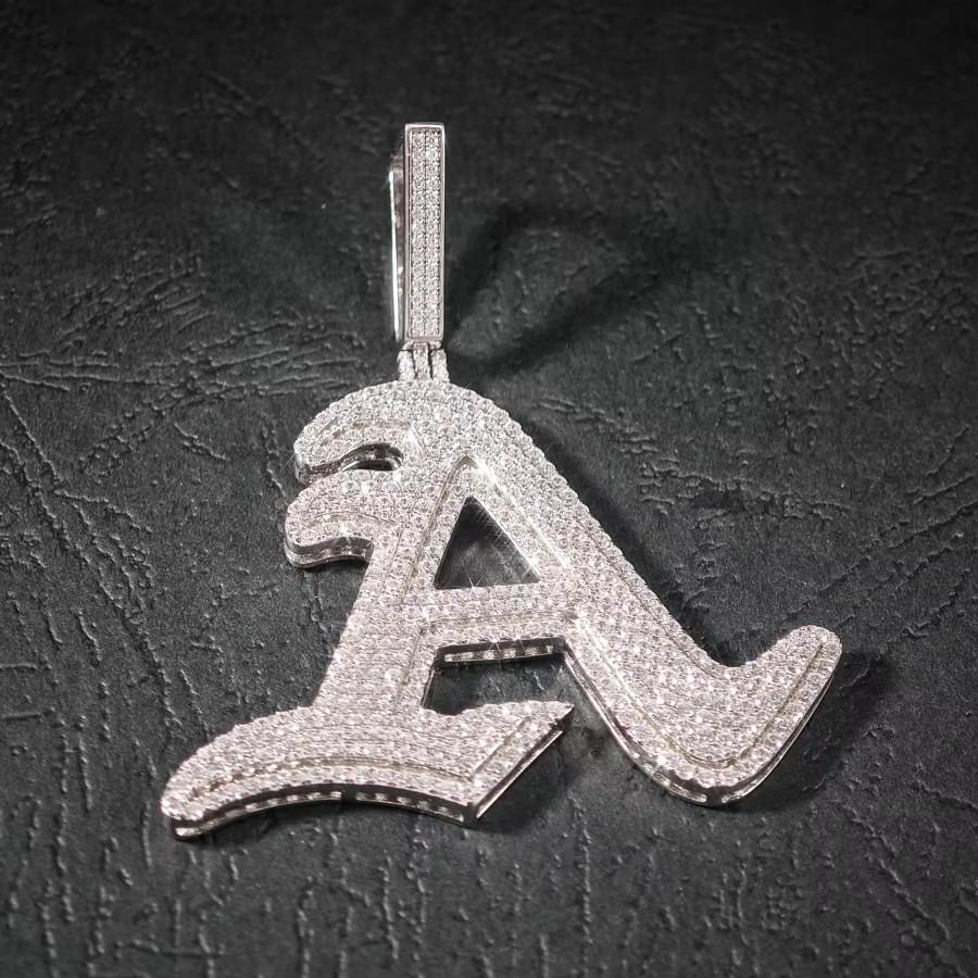 2.50Ct Round Cut Moissanite Men’s Custom Letter A Pendant 14K White Gold Plated