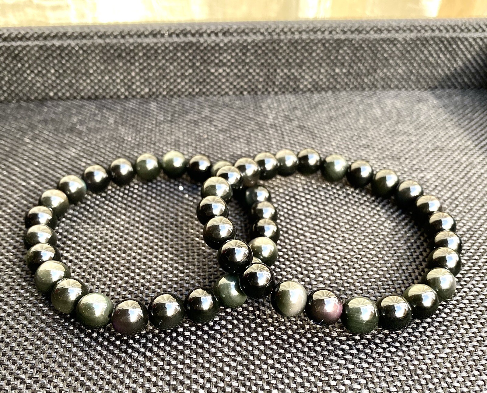 Wholesale Lot 6 Pcs Natural Rainbow Obsidian 8mm 7.5” Crystal Stretch Bracelet