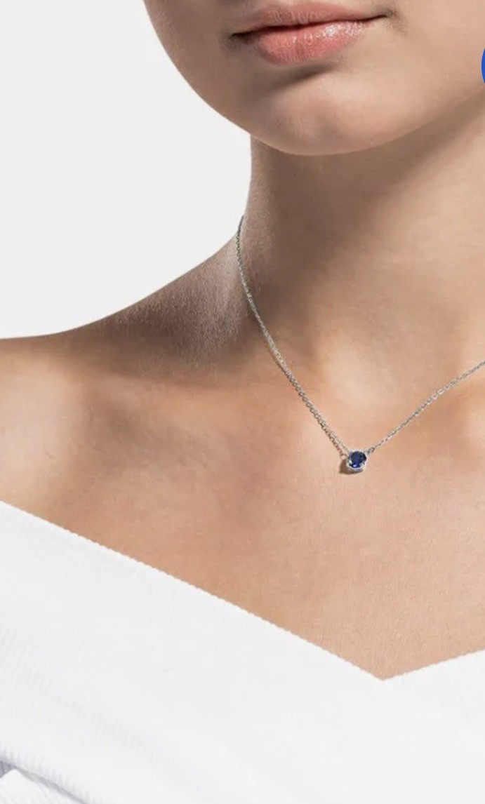 Genuine Swarovski Stilla Attract Pendant Necklace, Rhodium Plated, Blue, NEW