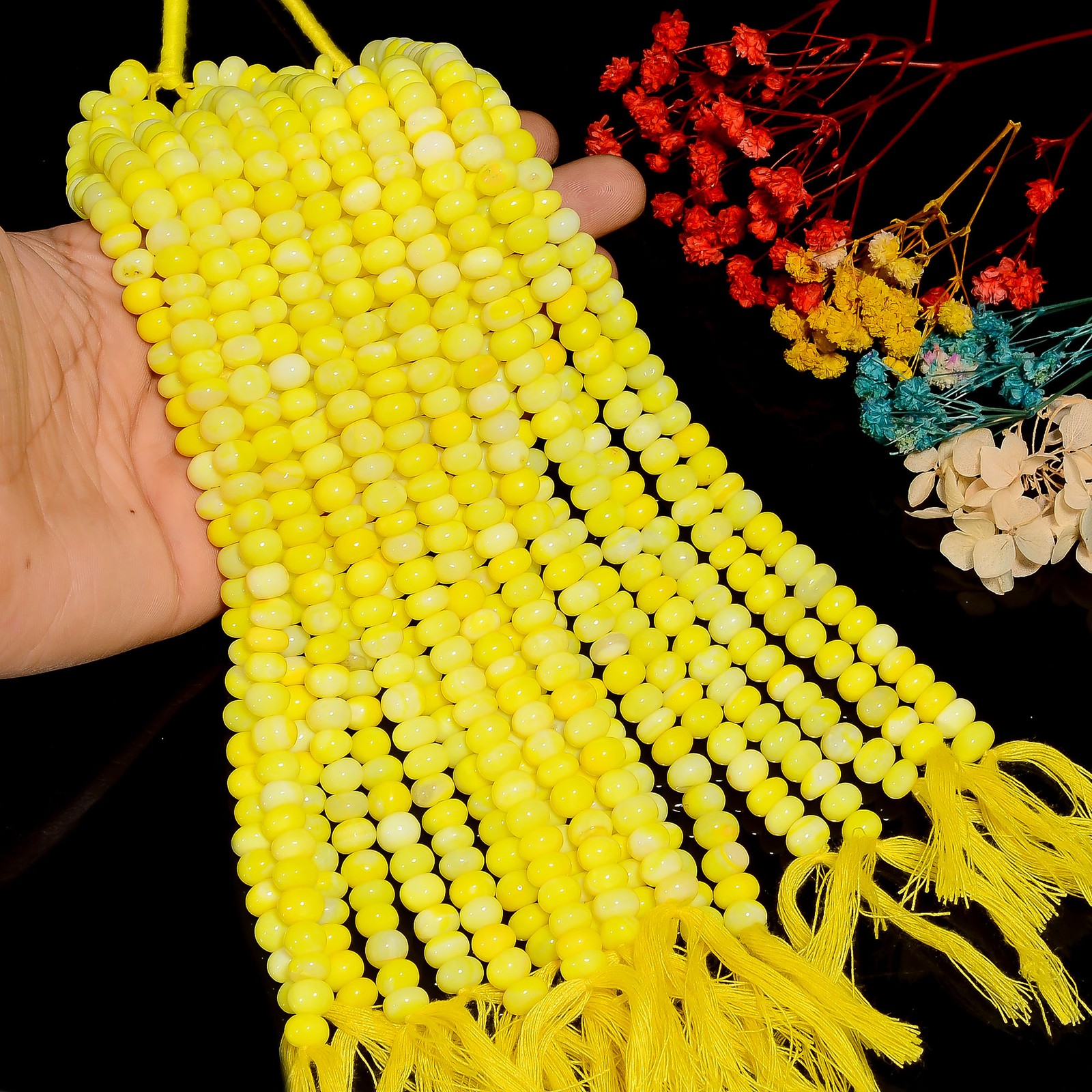 Yellow Opal Gemstone Rondelle Shape Smooth Beads 6X6 8X8 mm Strand 8″ EB-1003