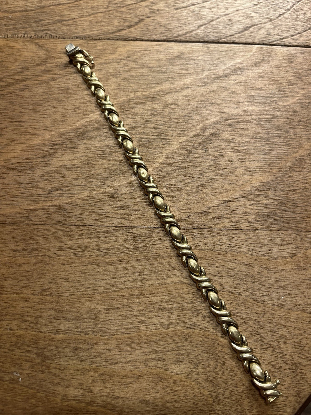 Vintage Turkish 14K Solid Gold Aurafin XO Hugs & Kisses Link Bracelet 7.5”, 8.9g