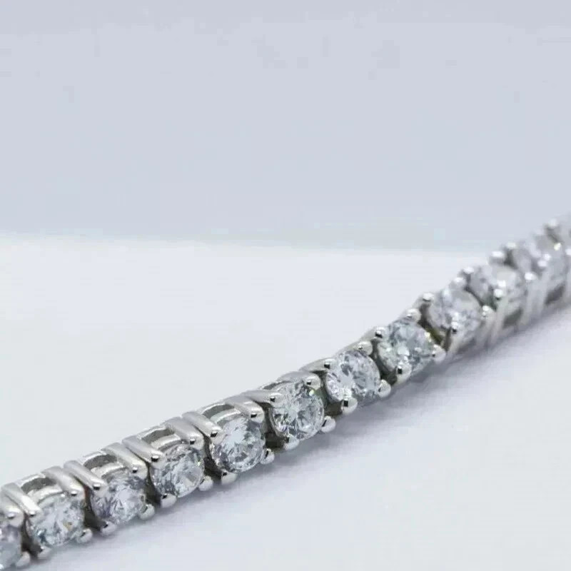 Women’s Tennis Bracelet 4MM Round Cut Moissanite 14K White Gold Plated Silver