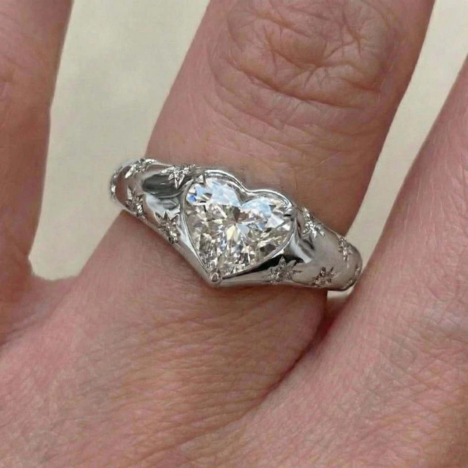 3 Ct IGI Heart F-VS1 Lab Grown Diamond Women Engagement Gift Ring 14k White Gold