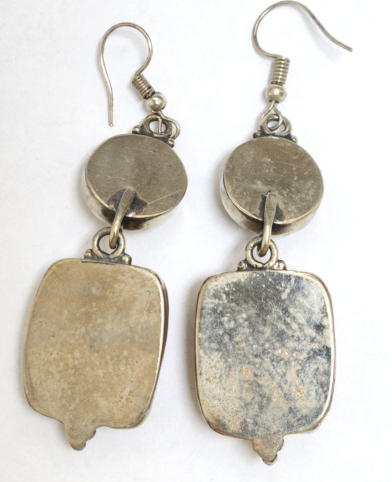 Tibetan Amber Resin Earrings/Large Pendant set in Silver, Carved Turquoise Beads