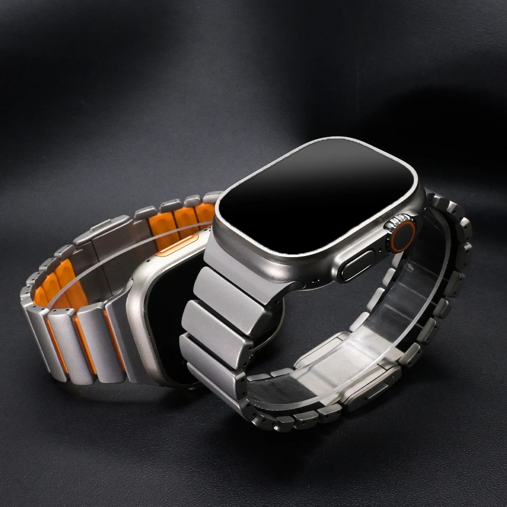 Magnetic Titanium Rubber Metal Band For Apple Watch Ultra3 49mm 11 10 9 8 7 6 SE