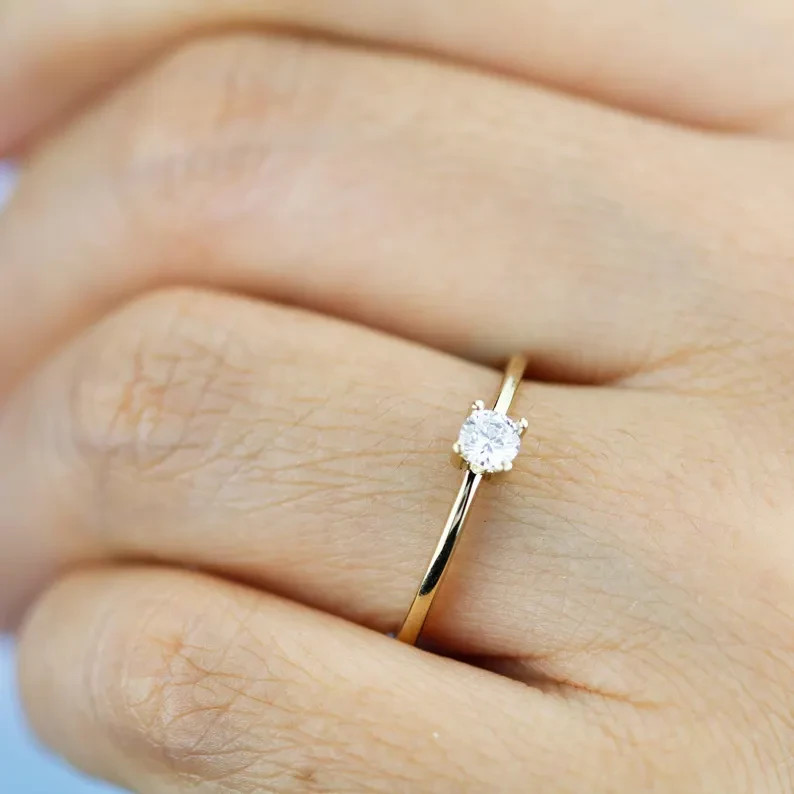 DEF I1-I3 Natural Round Diamond Solitaire Promise Ring 14K Yellow Gold 0.25Ct