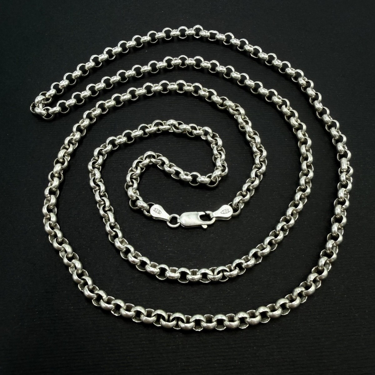 Long Vintage 925 Silver Rolo Belcher Chain Necklace Oxidized Unisex 84cm