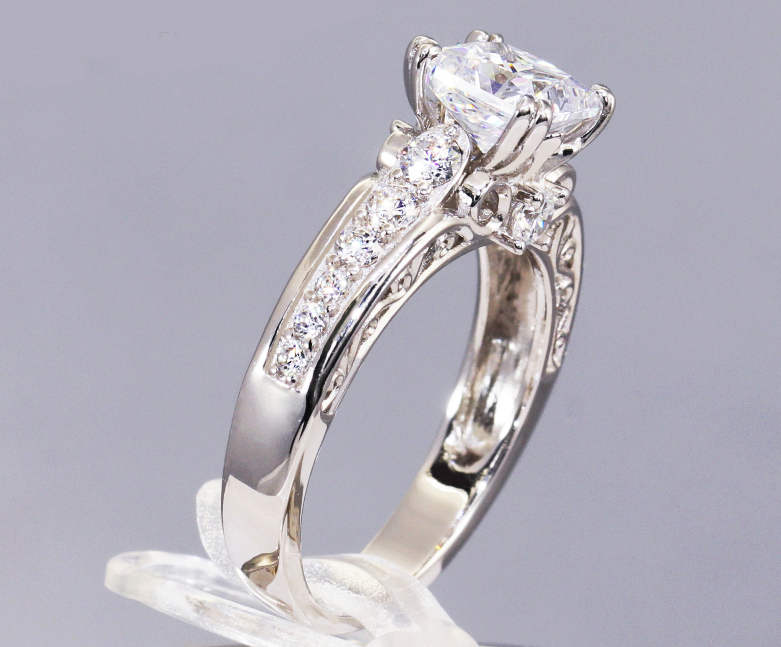 Solid Silver 925 Wedding Engagement Ring Princess Cut Cubic Zirconia 5A+