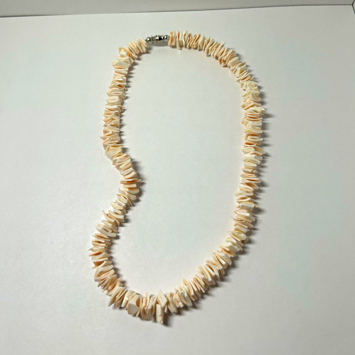 Natural Pink Tone Shell Chip Beaded Ball Chain Necklace Barrel Clasp