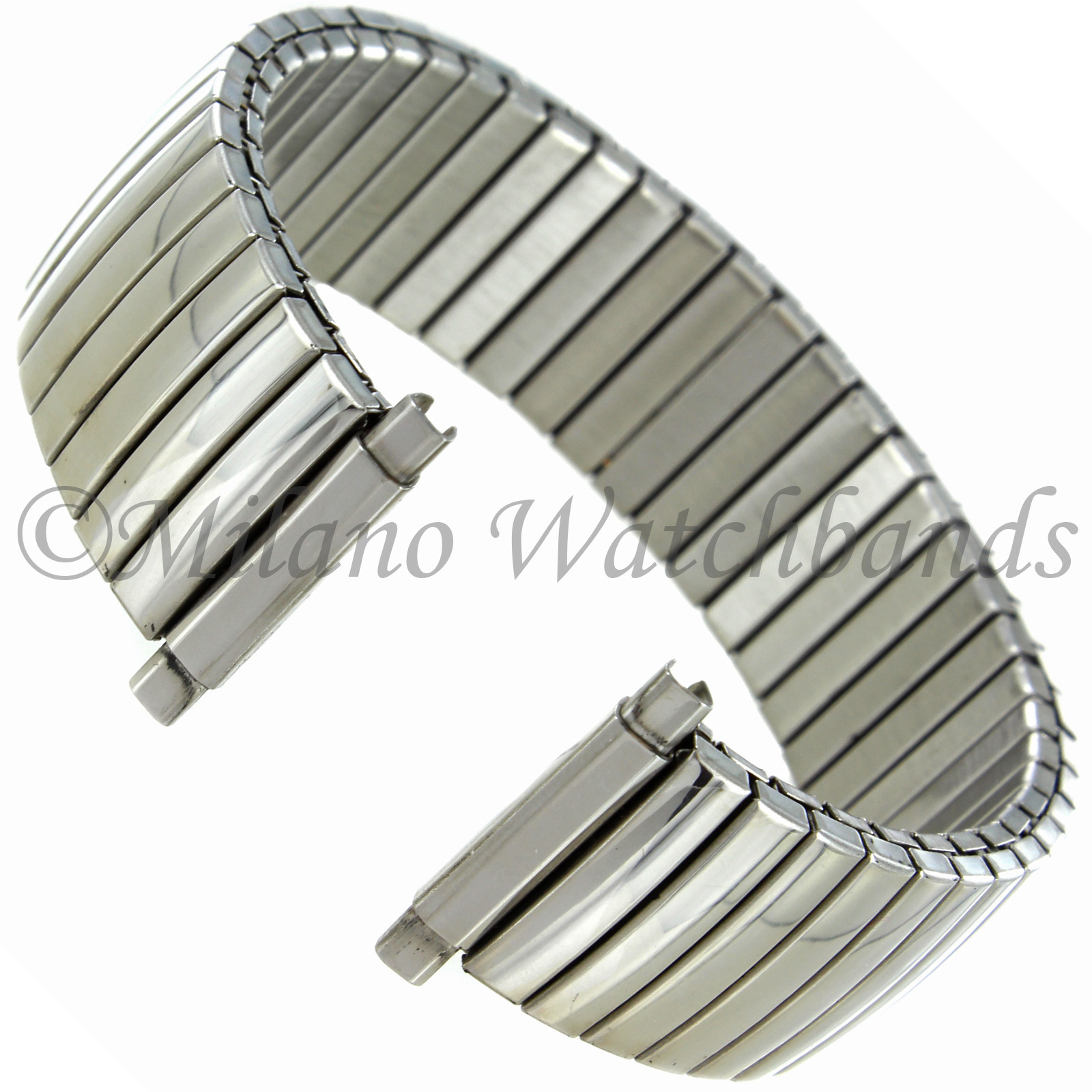 16-22mm Hirsch Shiny Stainless Steel Twist-O-Flex Mens Watch Band X-LONG