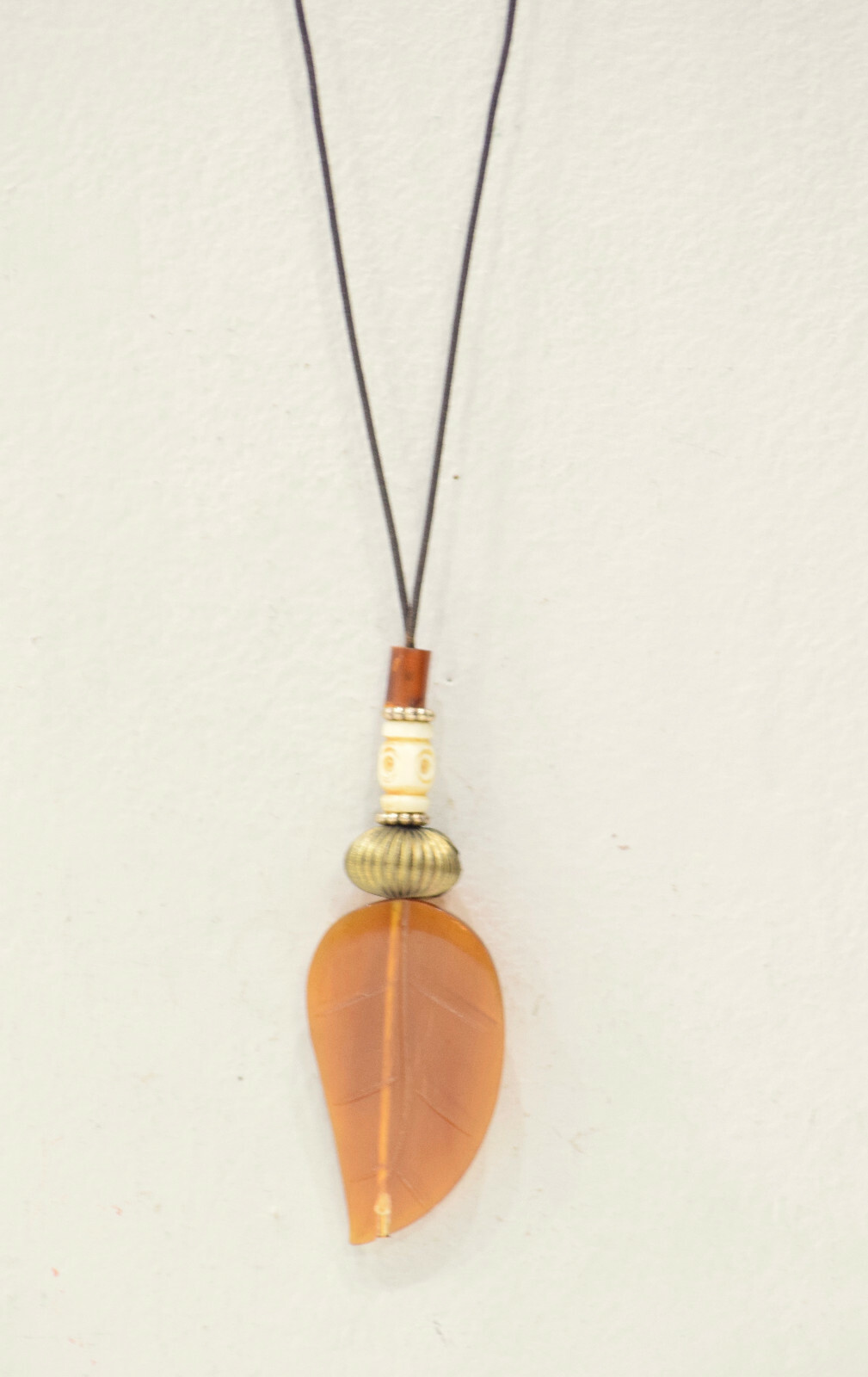 Philippines Brown Horn Leaf Pendant Necklace