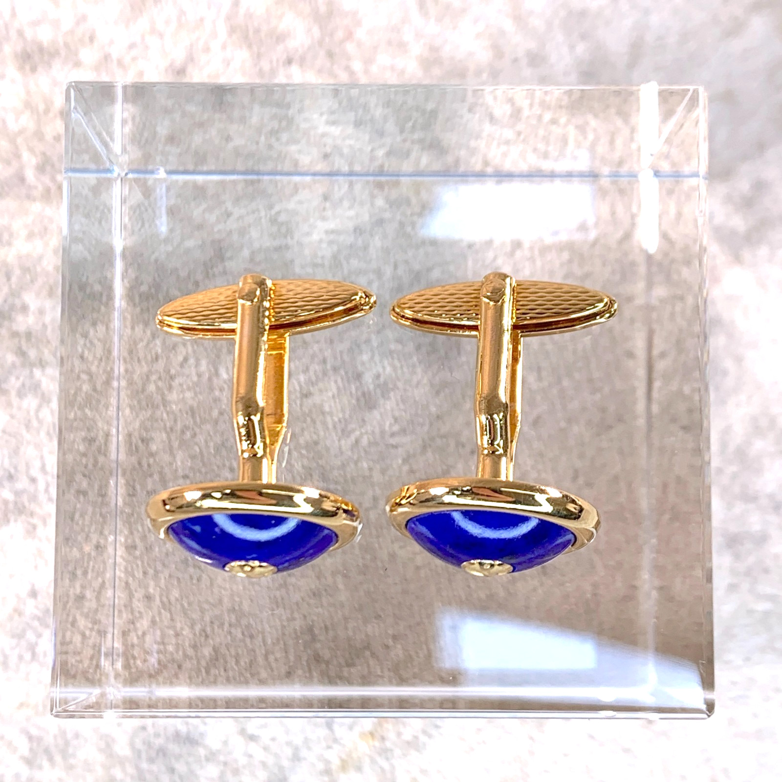 Vintage Dunhill Cufflinks Blue Lapis Lazuli Gold Finish