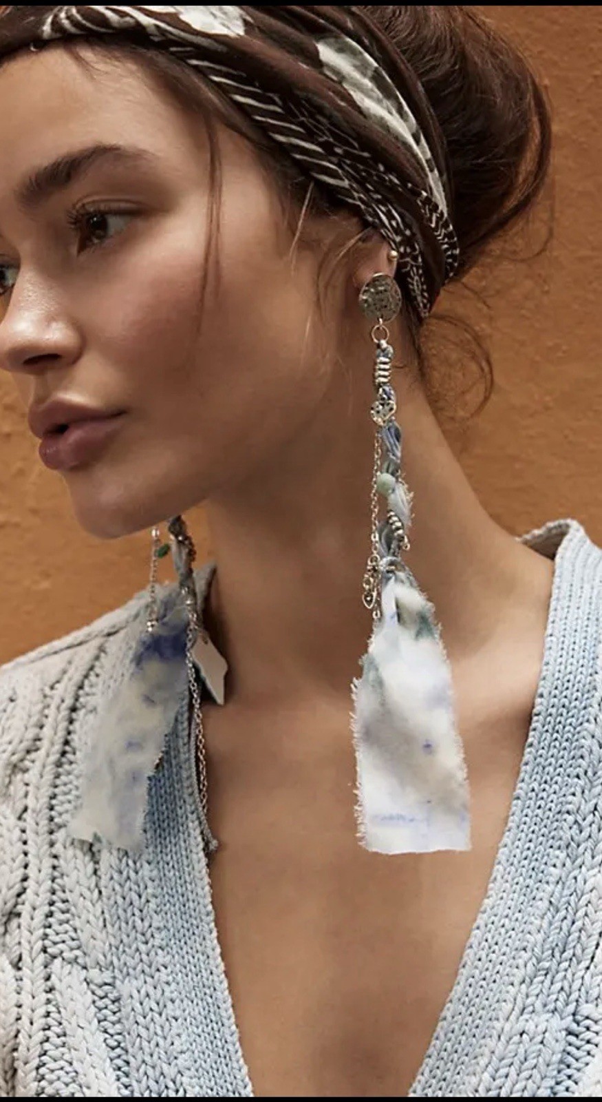 Free People Clearwater Dangle Earrings Charms Shells Ribbon Indigo NWT
