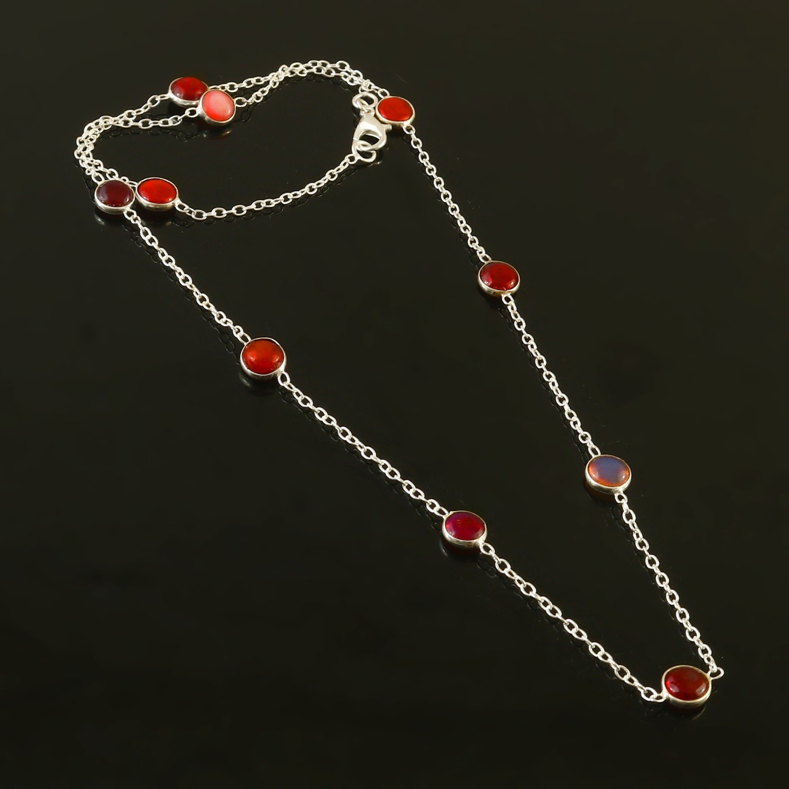 Handmade Sterling Silver Red Cabochon Necklace Minimalist Boho 2977
