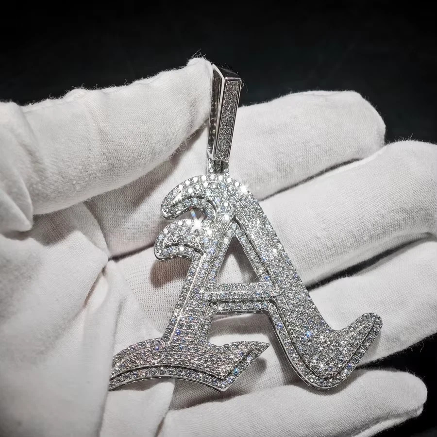 2.50Ct Round Real Moissanite Men’s Custom Letter A Pendant 14K White Gold Plated