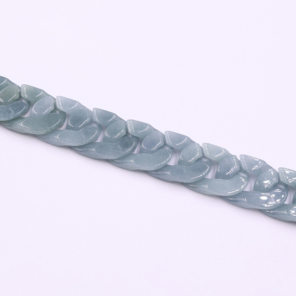 Real Grade A Natural Blue Jade Bracelet Jadeite Cuban Curb Link Chain 5.9-9.4in