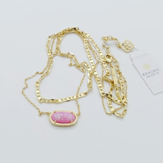 Kendra Scott Elisa Multi Strand Gold Pendant Necklace In Pink Opal