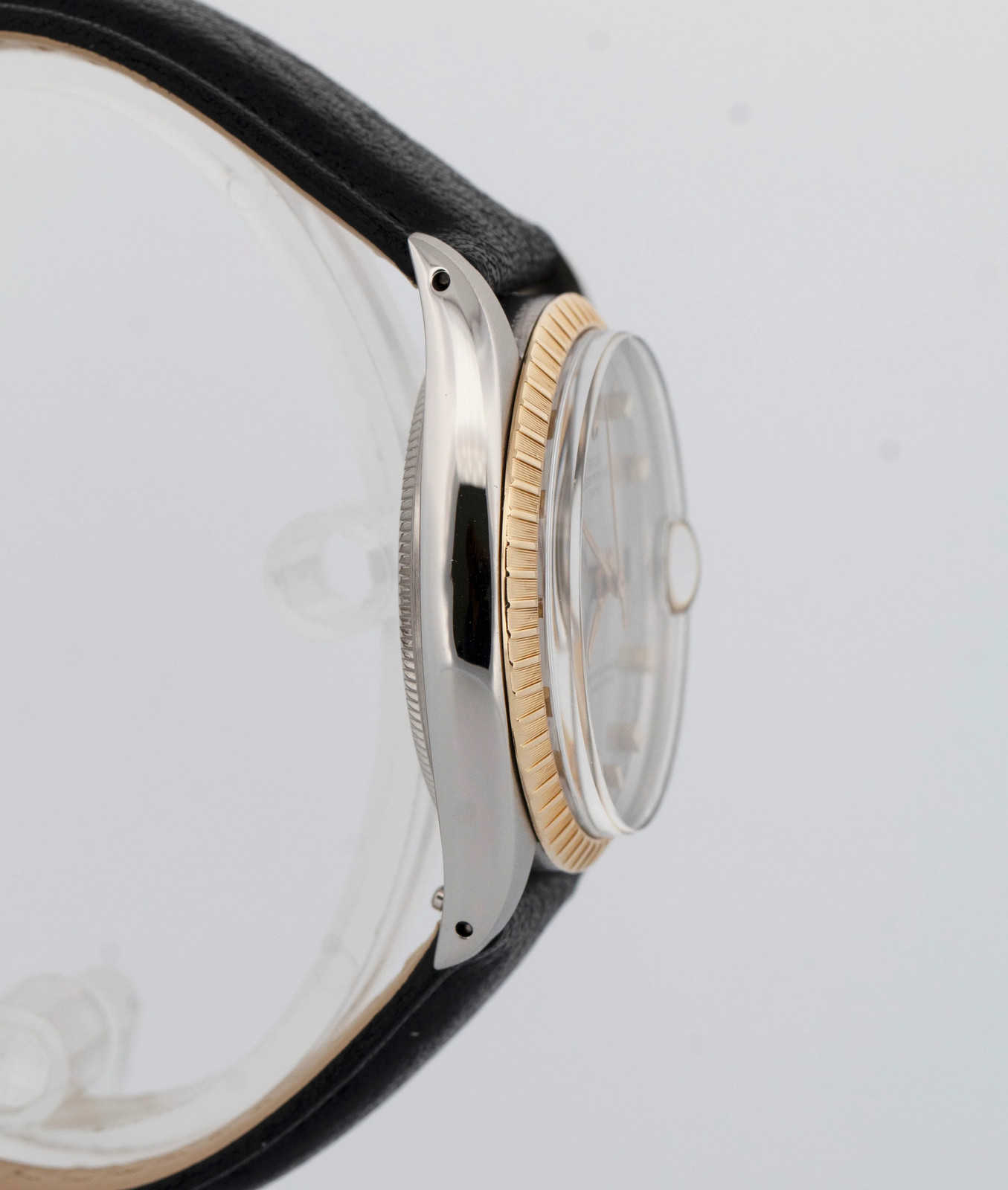 Rolex Oyster Perpetual Date GRAY Two-Tone Engine-Turned Gold 34mm 1505 Watch