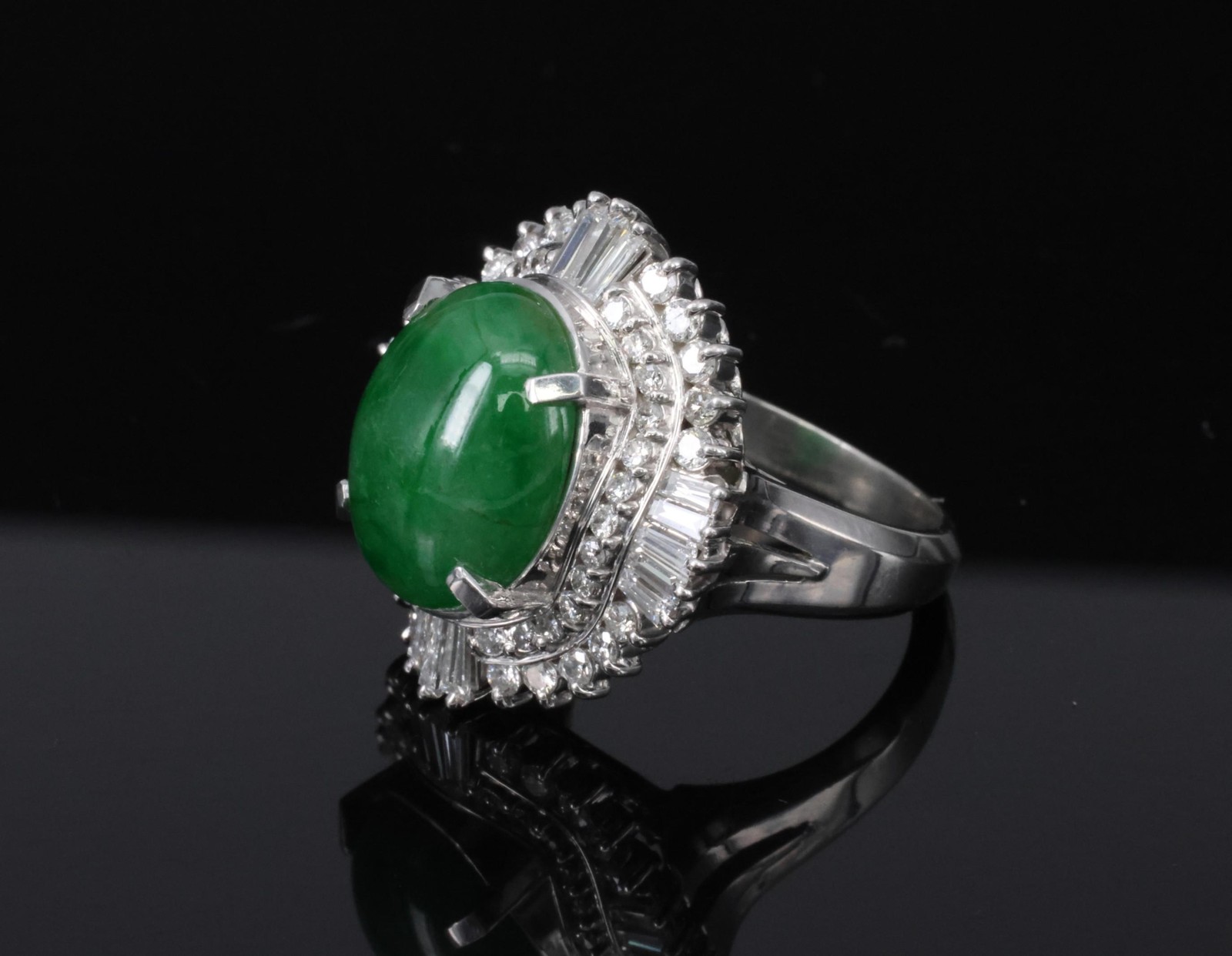 5.59ct GIA Natural Burmese Jadeite Jade 1.10ct Diamond Platinum Ring, Size 5.75