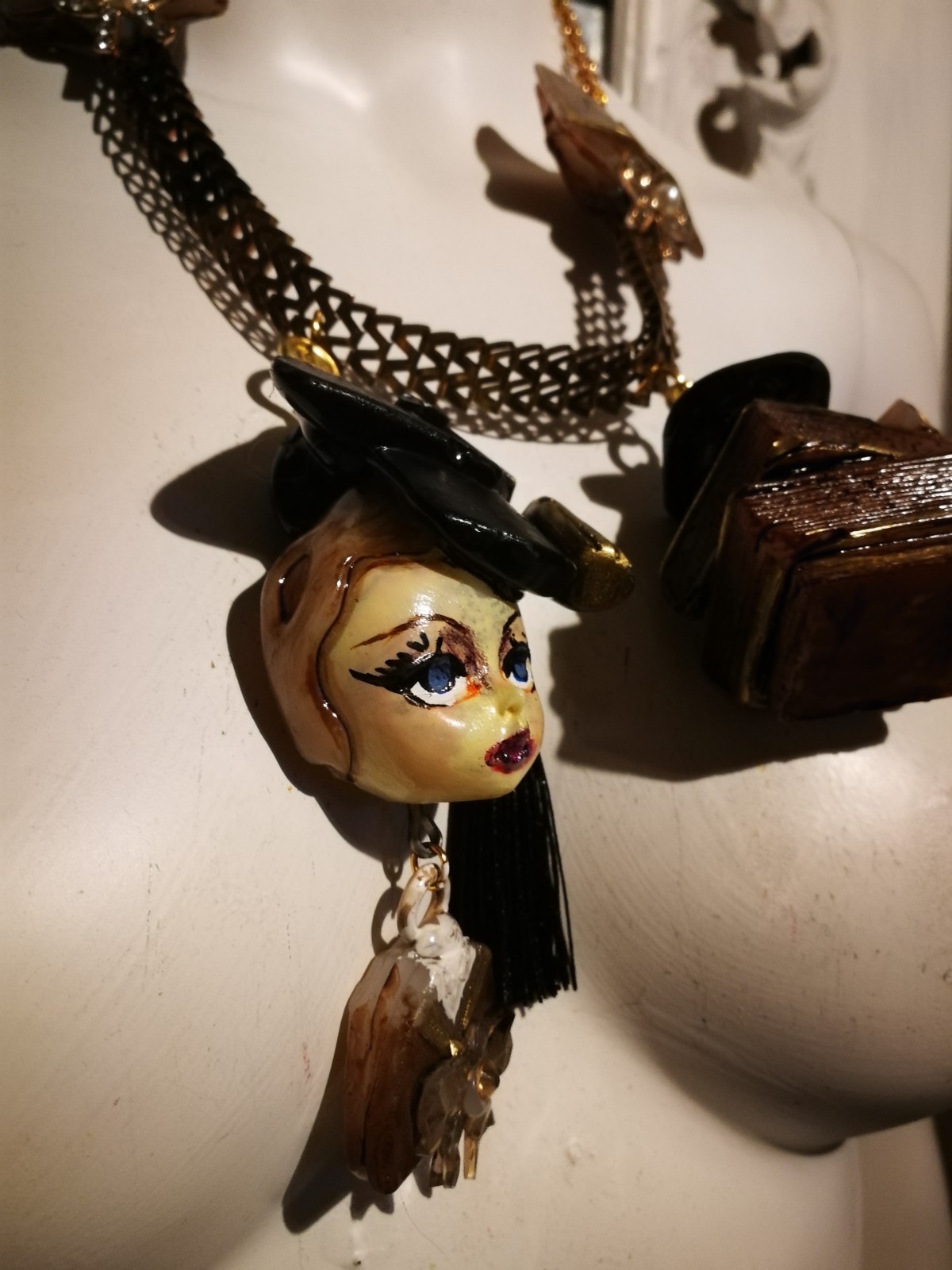 Statement Luxury Necklace Jewelry Pendant Sculpture Books Thesis Lawyer Gift Bib