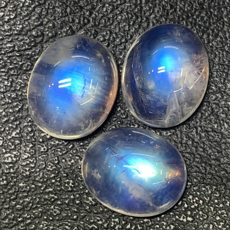 AAAAAA Quality Rainbow Moonstone Blue Fire Oval Shape Cabochon Size 10X12 MM
