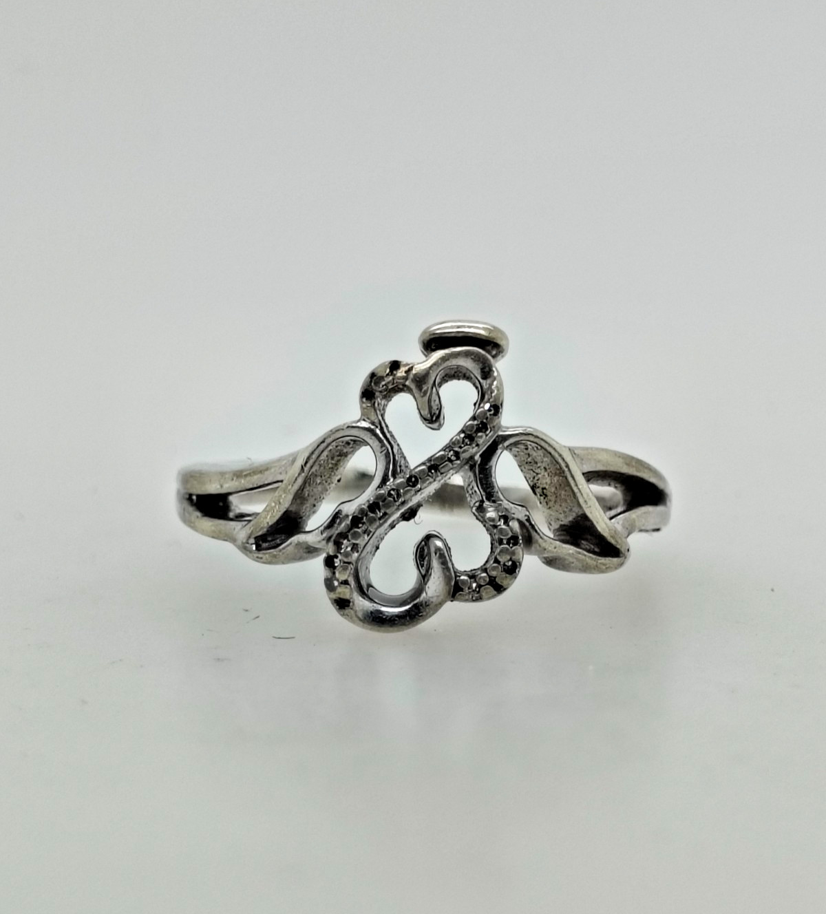 Jane Seymour Sterling Silver Double Heart Angel Ring for Women 6.75