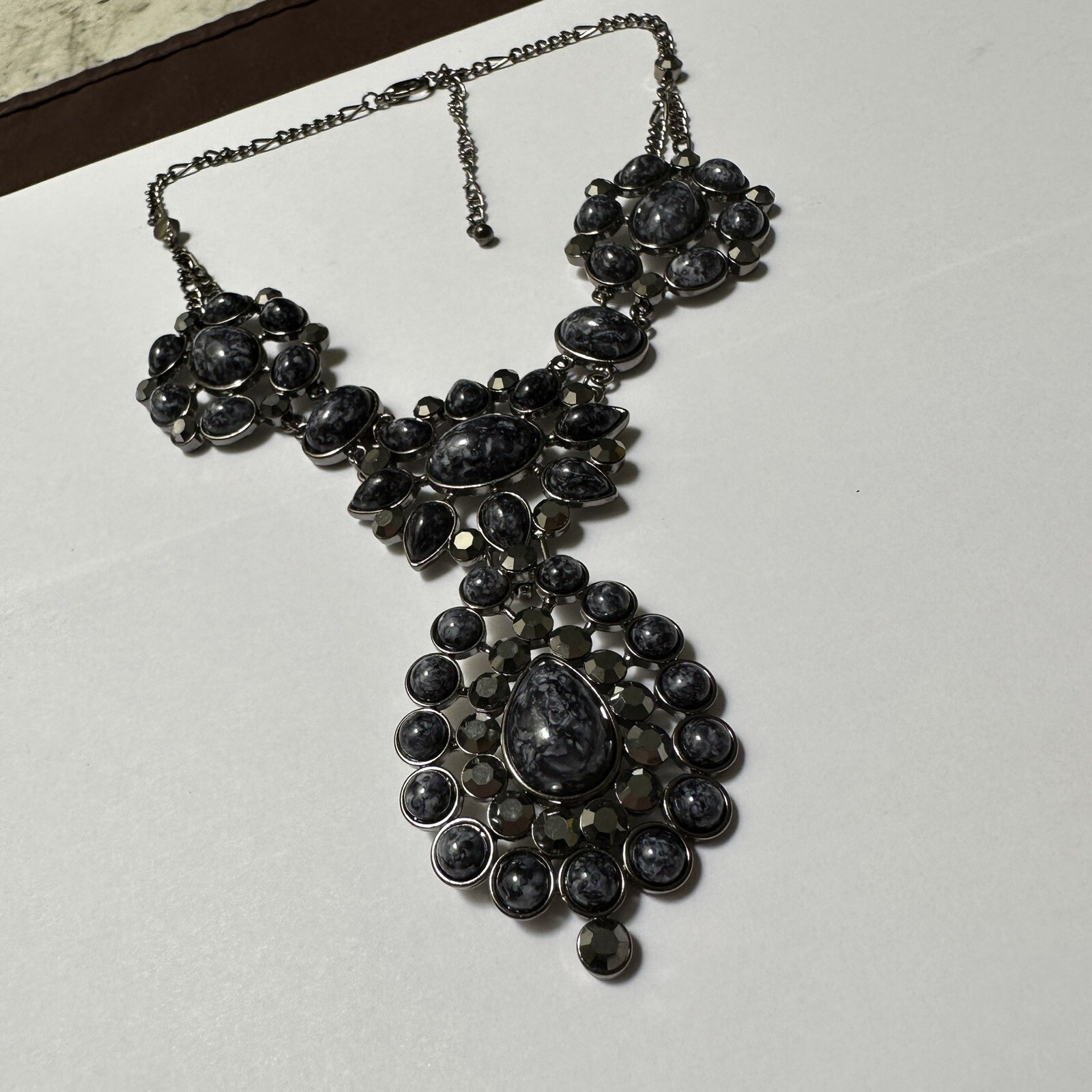 Black / Blue Rhinestone Statement Necklace Adjustable Length
