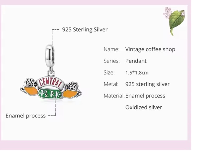 FRIENDS CENTRAL PERK COFFEE HOUSE STERLING SILVER BRACELET CHARM BEAD PENDANT!
