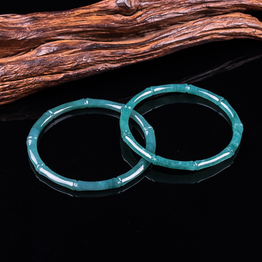 Certified Burma Grade A Natural Blue Jade Jadeite Bracelet Carved Bamboo Bangle