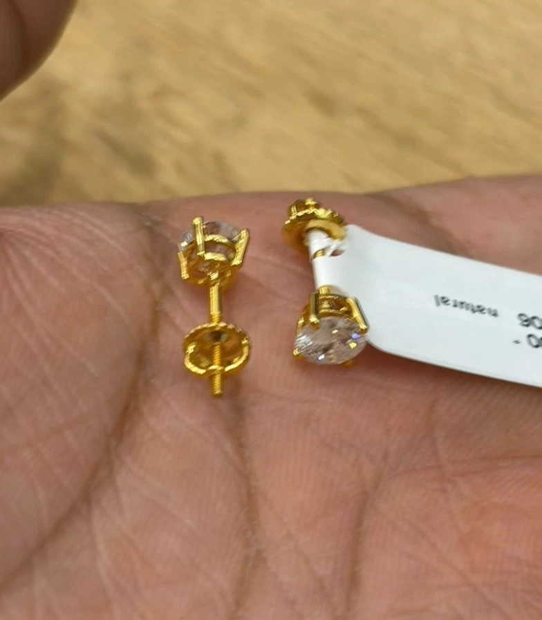 1.06Ct Round Cut Natural Diamond Daily Wear Stud Screw Earrings 14K Yellow Gold