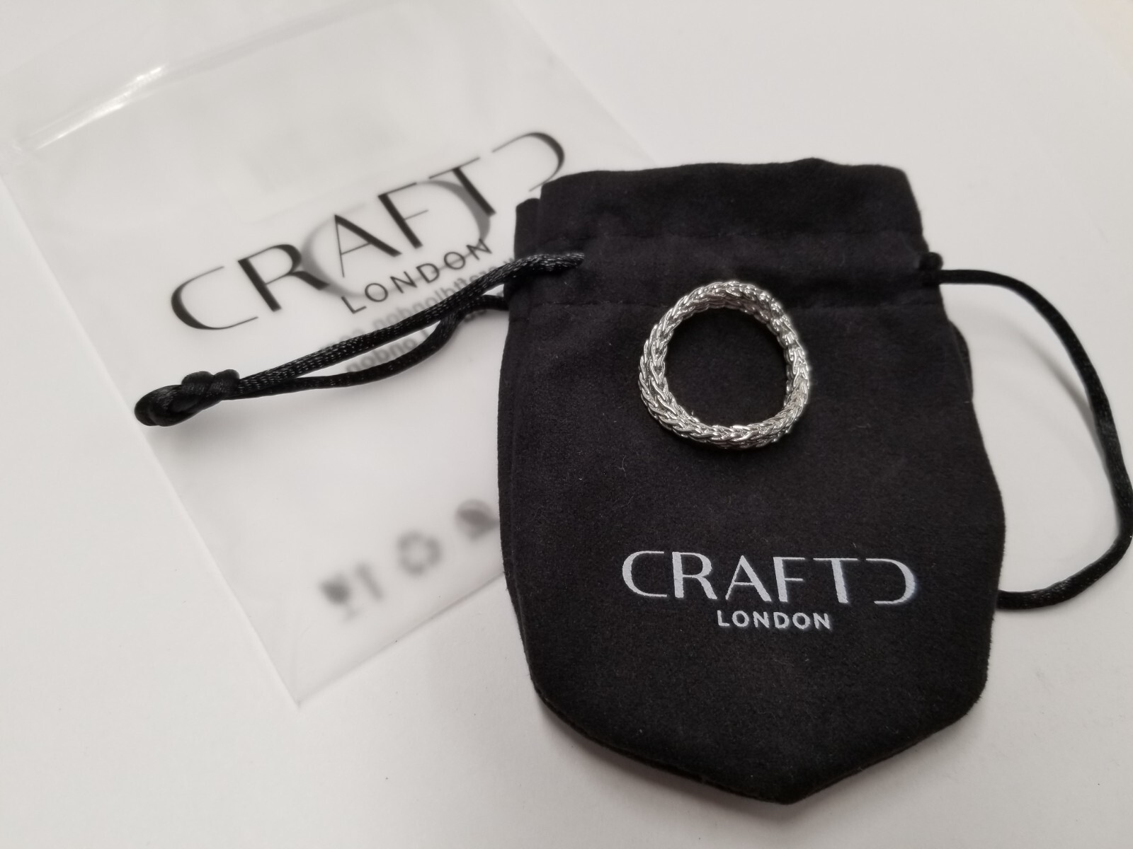 Craftd Rhodium Plated Stainless Steel Rope Wrap Ring Size 10