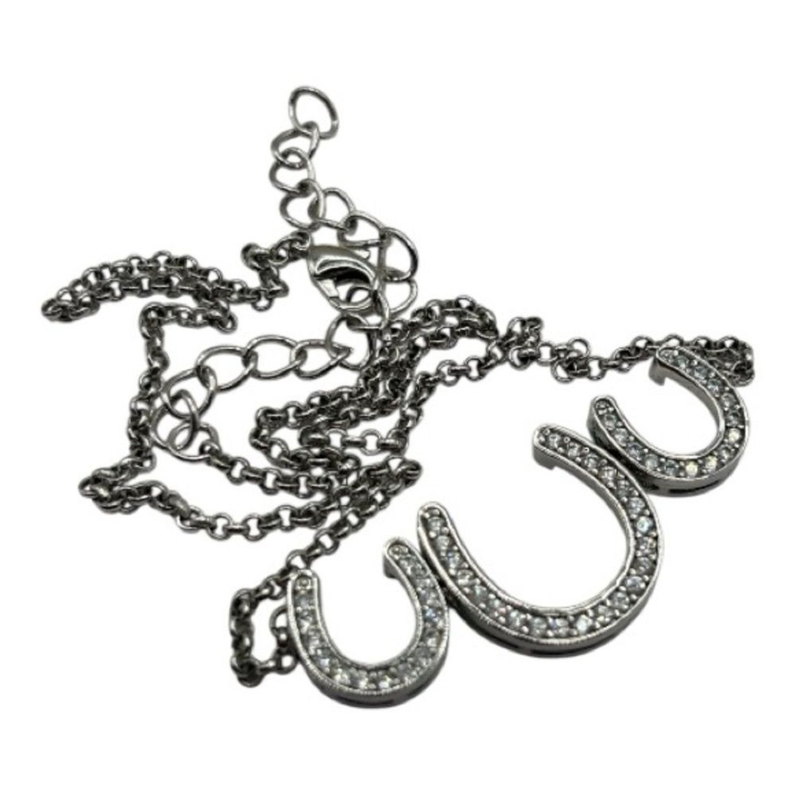 Elegant Silvertone Crystal Horseshoe Necklace