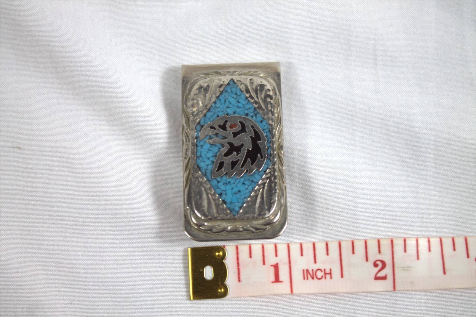 Nickle Silver Eagle Money Clip with blue/red stones