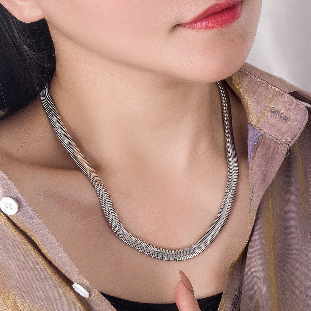 925 Sterling Silver 8mm Soft Snake Chain Flat Snake Curb Chain Necklace Women’s