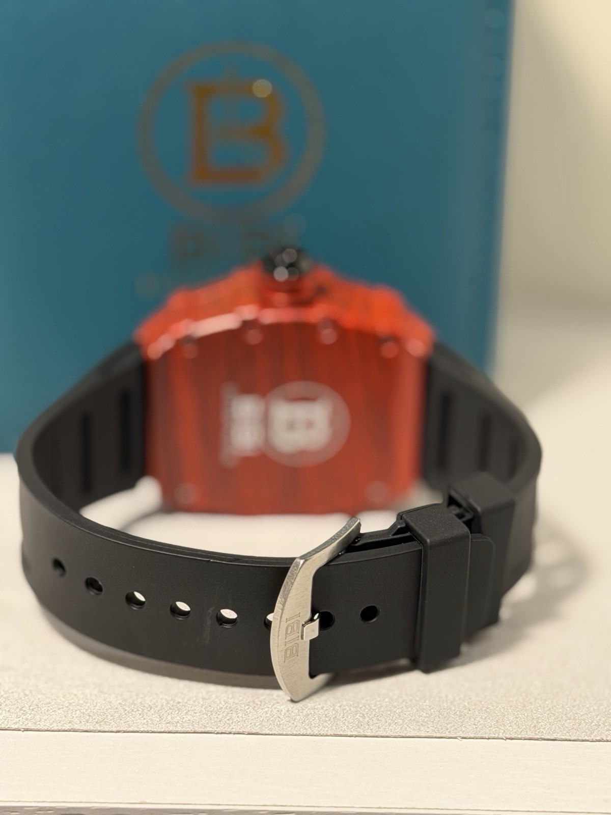 BIBI Luxury Watch Red Tonneau Case Skeleton Mechanical Style Men’s! SHARP! NEW!!