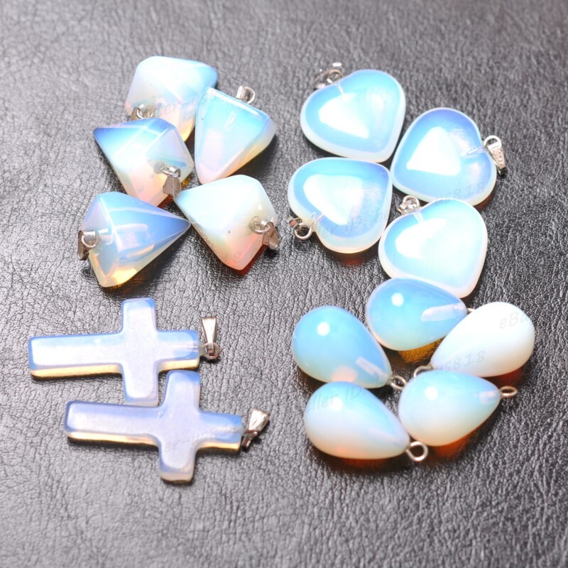 Wholesale White Opal Gemstone Heart-Shaped/Water Drop/Taper/Cross Charms Pendant